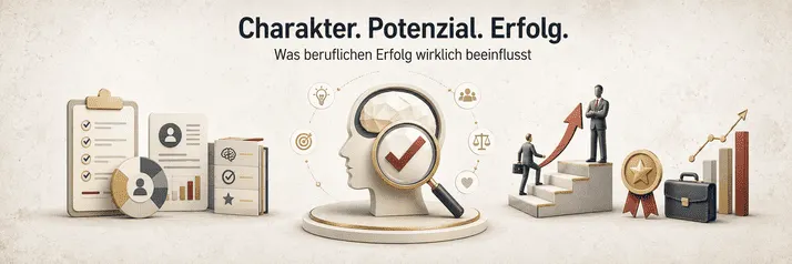 Rubrikgrafik Persönlichkeit und Karriere: Symbole für Charaktereigenschaften, Potenzialanalyse, Persönlichkeitstest, Karriereentwicklung und beruflichen Erfolg