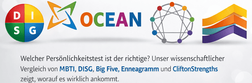 Vergleich bekannter Persönlichkeitstests wie MBTI, DISC, Big Five, Enneagramm und CliftonStrengths in einer wissenschaftlich fundierten Übersicht